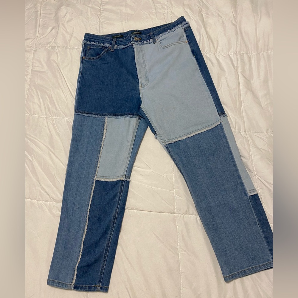 Patchwork high waisted jeans